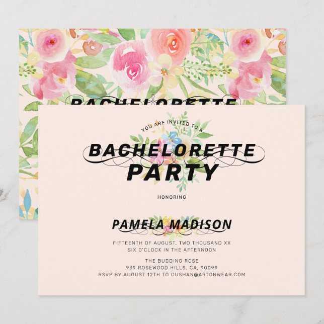 Convites Buquê e tipografia moderna das flores aquáticas (Frente/Verso)