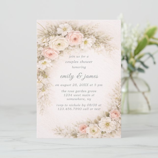 Convites Buquê Editorial Floral para Chás de Casal (Em pé/Frente)