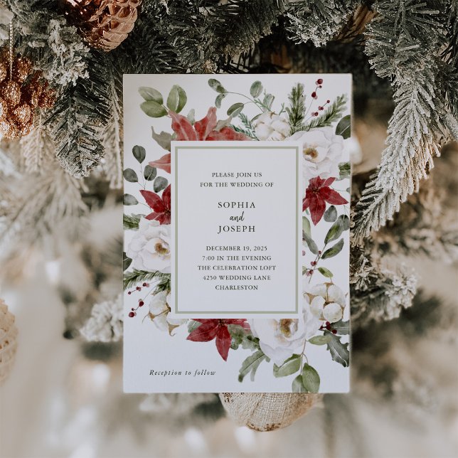 Convites Buquê Elegante | Casamento de Natal (An elegant and modern Christmas holiday wedding invitation that still has a traditional classic look)