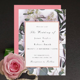 Convites Buquê Eucalyptus com Casamento de Fronteira Rosa