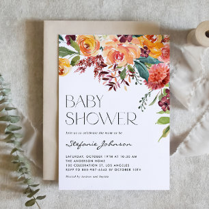 Convites Buquê Fall Floral Chá de fraldas de Código QR