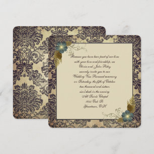 Convites buquê floral antiquado no quadro de damask