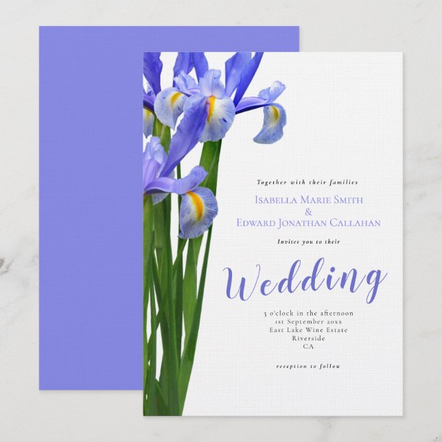 Convites Buquê Floral Azul de Aquarela Elegante para Casame (Frente/Verso)