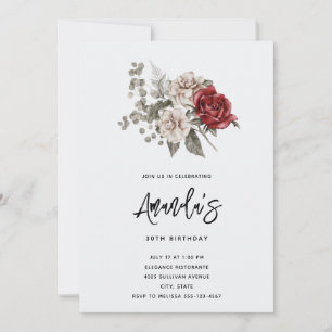 Convites Buquê Floral Boho de Rosa Vermelha e Creme de Aniv