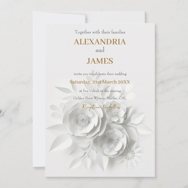 Convites Buquê floral branco de casamento (Frente)