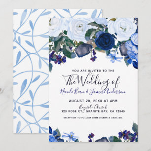 Convites Buquê Floral Branco e Azul de Inverno Casamento Ch