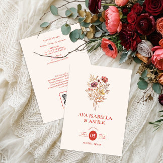 Convites Buquê Floral Coral Rústico Casamento Código QR TLW
