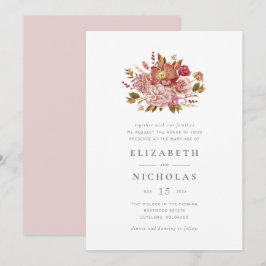 Convites Buquê Floral de Aquarela Rosa Elegante para Casame