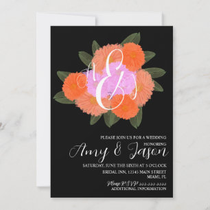 Convites Buquê Floral de Aquarela Rosa Preto Casamento