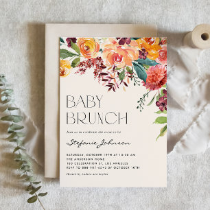 Convites Buquê Floral de Outono em Aquarela para Brunch de