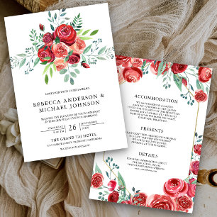 Convites Buquê Floral de Rosas Vermelhas Tudo em Um Casamen