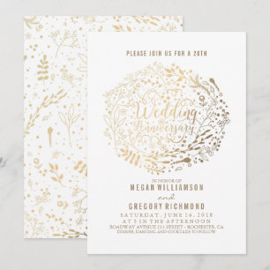 Convites Buquê Floral Dourado Fabuloso Aniversário de Casam