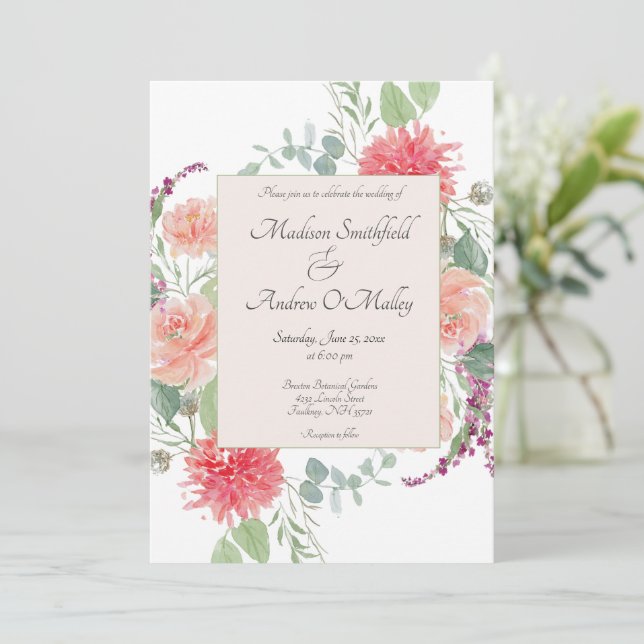 Convites Buquê Floral Elegante em Aquarela (Em pé/Frente)