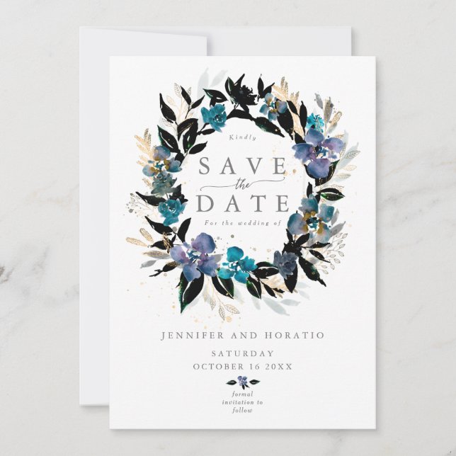 Convites Buquê Floral Floral de Casamento Azul (Frente)