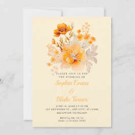 Convites Buquê Floral Laranja Pastel Outono Amarelo Casamen