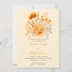 Convites Buquê Floral Laranja Pastel Outono Amarelo Casamen