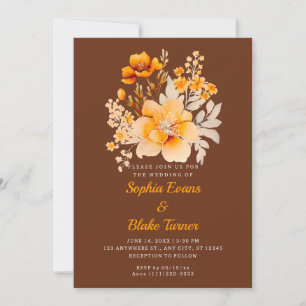 Convites Buquê Floral Laranja Pastel Outono Marrom Casament