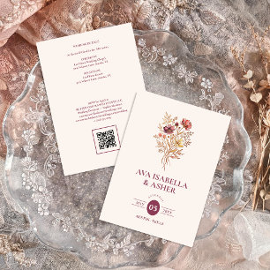 Convites Buquê Floral Marsala Rústico Casamento QR TLW26