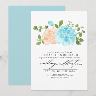 Convites Buquê Floral Moderno de Rosa Azul Claro 