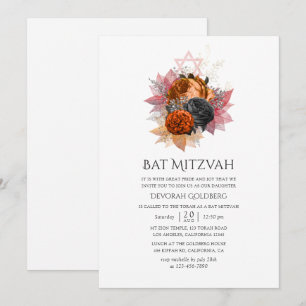 Convites Buquê Floral Outono Vintage Bat Mitzvah