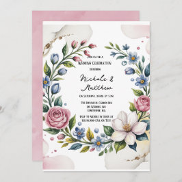 Convites Buquê Floral Romântico Celebração de Casamento