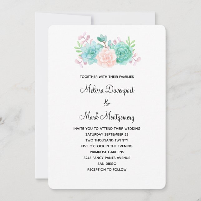 Convites Buquê Floral Rosa Pastel e Verde Casamento (Frente)
