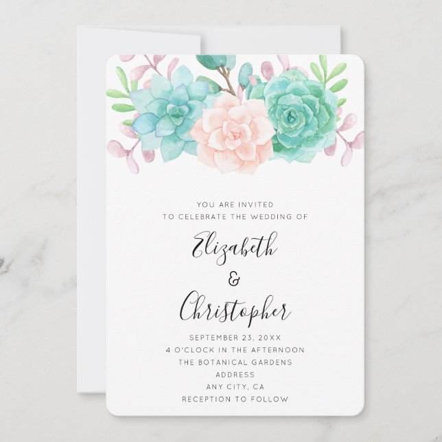 Convites Buquê Floral Rosa Pastel e Verde Casamento (Frente)