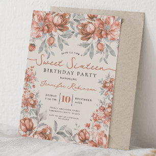 Convites Buquê Floral Sweet 16 Aniversário Rose Gold