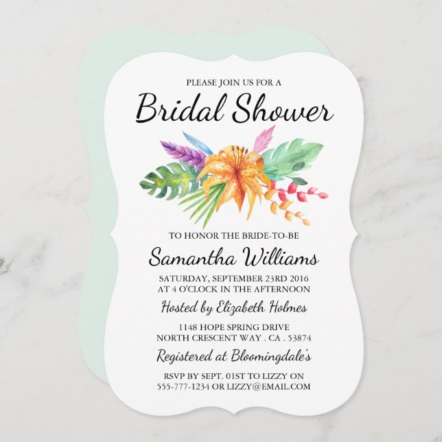 Convites Buquê Floral Tropical Chá de panela Praia (Frente/Verso)