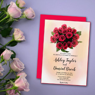 Convites Buquê Floral Vermelho Aquarela Casamento Romântico