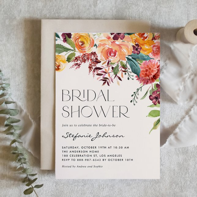 Convites Buquê Floral Vintage Fall (Customizable Watercolor Vintage Fall Floral Bouquet Bridal Shower Invitation)