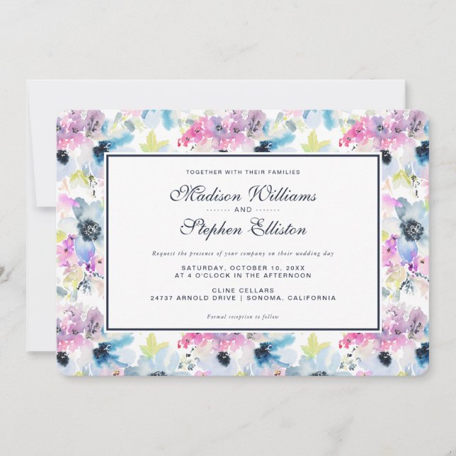 Convites Buquê Floral Watercolor - Casamento (Frente)