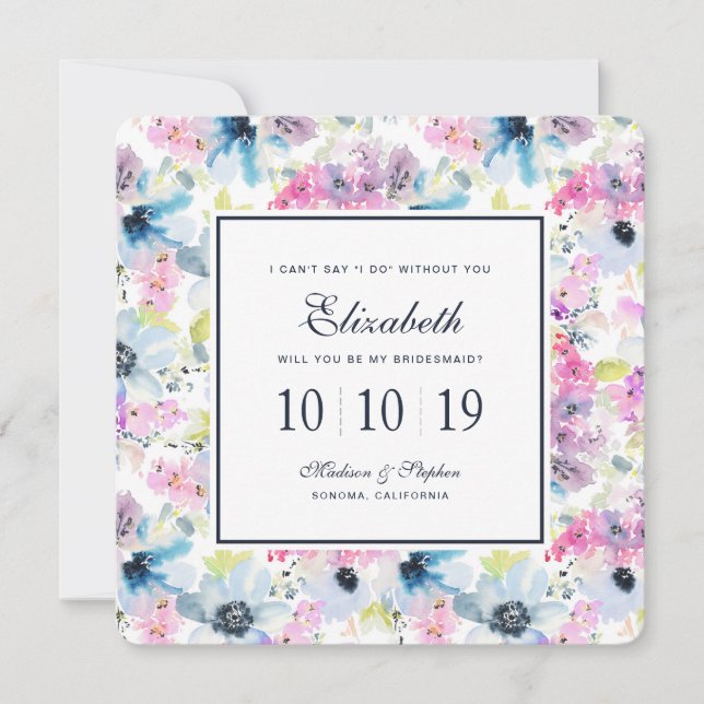 Convites Buquê Floral WatercolorBridesmaid (Frente)