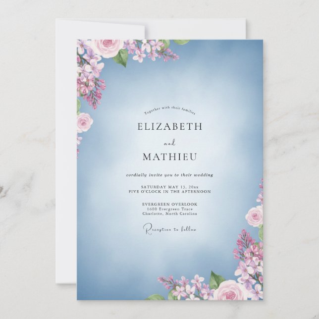 Convites Buquê Pastel Azul de Eucalipto Casamento (Frente)