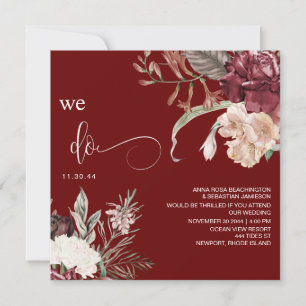 Convites *~* Buquê QR Floral AR15 RSVP BURGANDY WEDDING