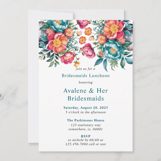 Convites Buquê Radiante de Pêonias Bridesmaids Luncheid (Frente)