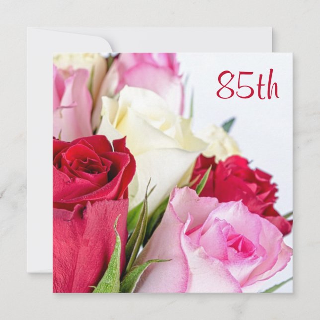 Convites Buquê Romântico De Rosas Aniversário De 85 Anos (Frente)