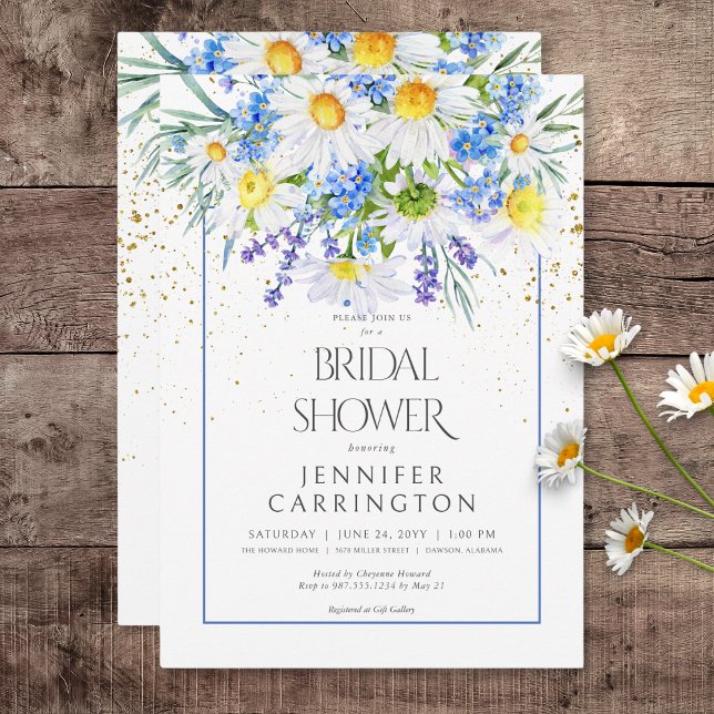 Convites Buquê Rustic Daisy & Field Flowers (Rustic Daisy & Field Flowers Bouquet Bridal Shower Invitation)