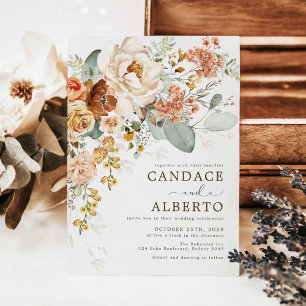Convites Buquê Rustic Orange Cream Flower Casamento I