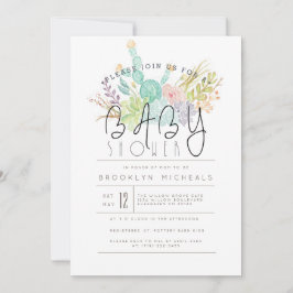 Convites Buquê Suculente | Chá de fraldas de aquarelas