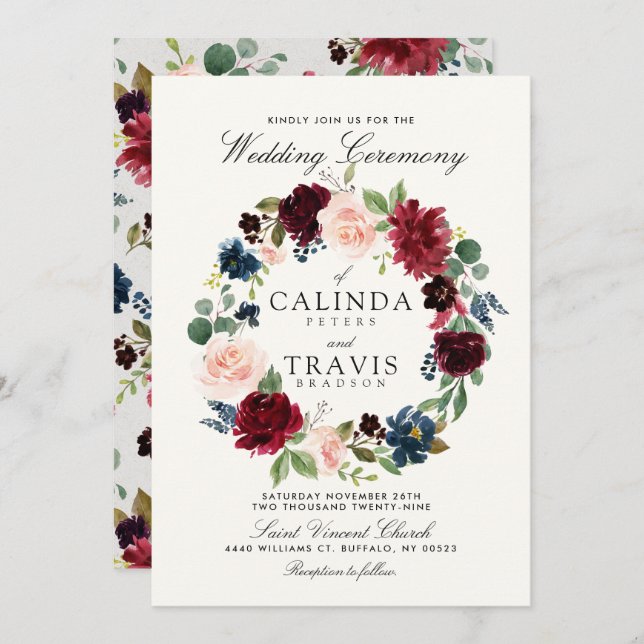 Convites Buquê Wreath| Casamento Floral (Frente/Verso)