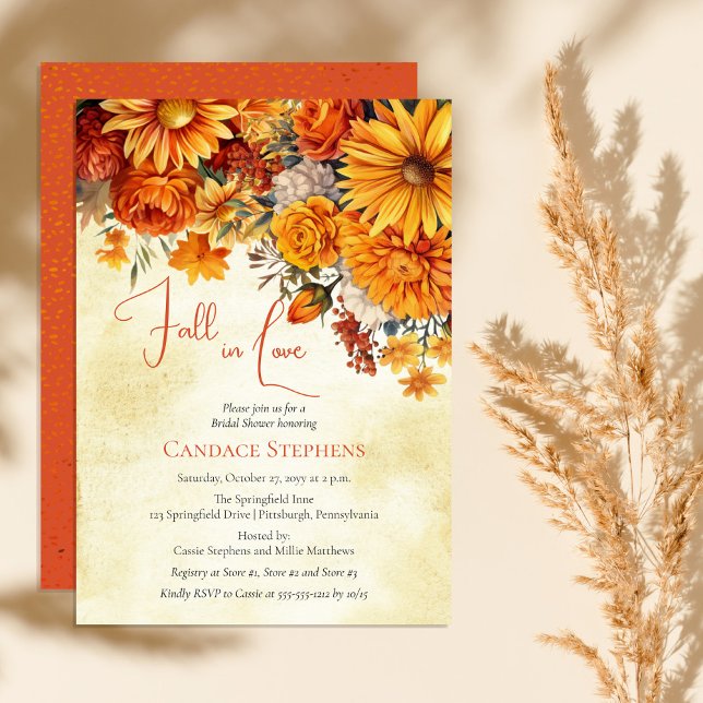 Convites Buquês Florais de outono (Fall in love with autumn's beauty. A bridal shower template featuring exquisite florals in warm hues)