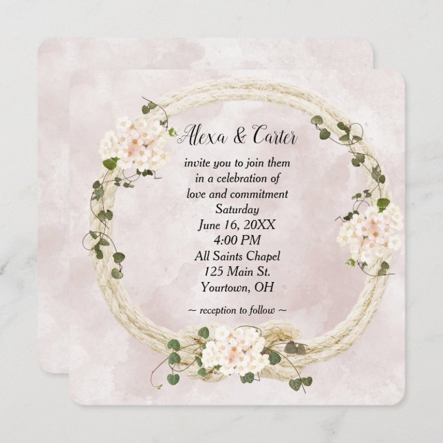 Convites Buquês Rope Wreath e Hydrangea (Frente/Verso)