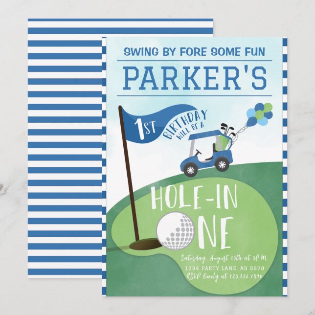 Convites Buraco Azul De Cores Aquáticas Num primeiro aniver (Frente/Verso)