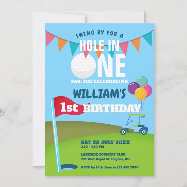 Convites Buraco Em Um Golfe Partee Aniversário de 1 Ano  (Frente)