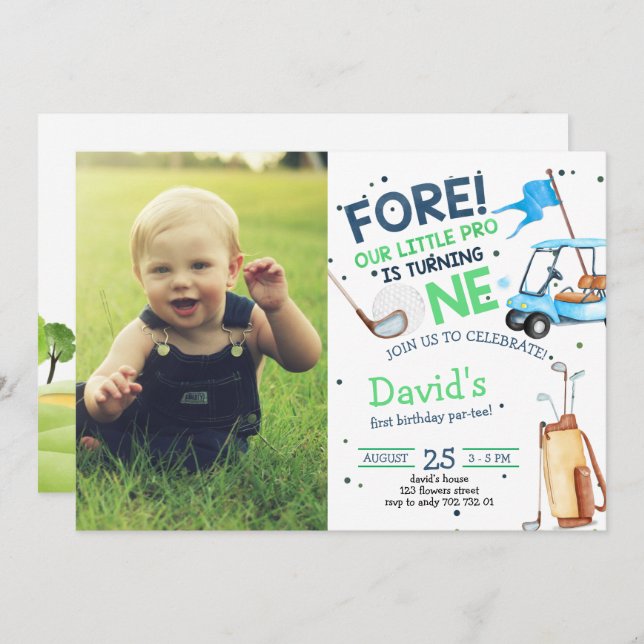 Convites Buraco em um Par de Golfe primeiro aniversario de  (Frente/Verso)