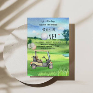 Convites Buraco em um primeiro aniversario Tema de Golfe pa