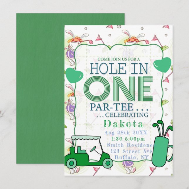 Convites Buraco Na Celebração De Aniversário De Um Par-Tee  (Frente/Verso)