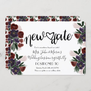 Convites Burgandy Floral Nova Data Cancelando Casamento