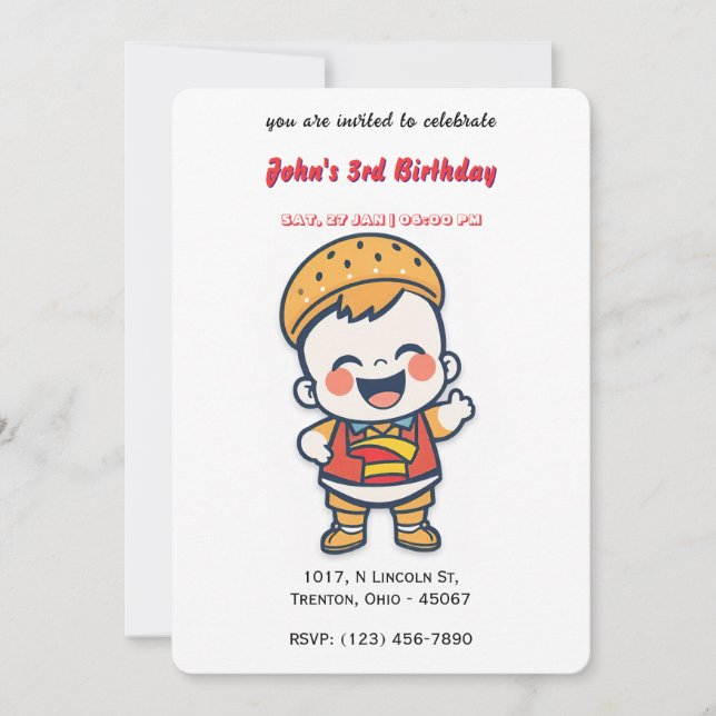 Convites Burger Baby Personated Birthday (Frente)